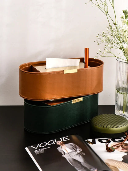 Luxury Leather Tissue Box Organizer for Living Room and Desktop