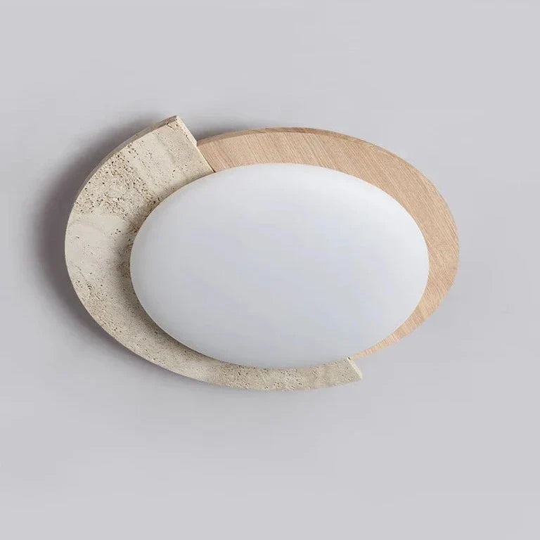 Cream Log Wood And Stone Ceiling Lamp