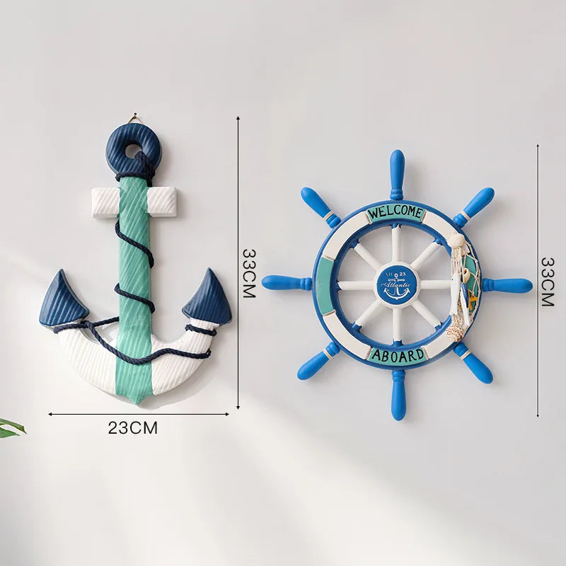 2 Stück nautische Schiffsrad- und Anker-Wanddekoration