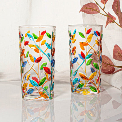 Hand Painted Leaf Glass Cup