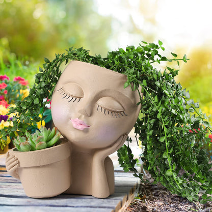 Cute Little Girl With Her Pot Flower Planter