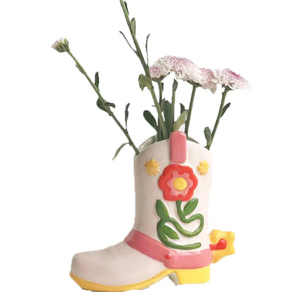 Ceramic Cowboy Boot Flower Vase