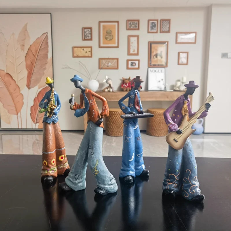 Retro Bookshelf Band Figurines - Cute Cartoon Home Decor Gifts artistic home accessories Figurine guitarist figurine Home decor music lover gift Sculpture