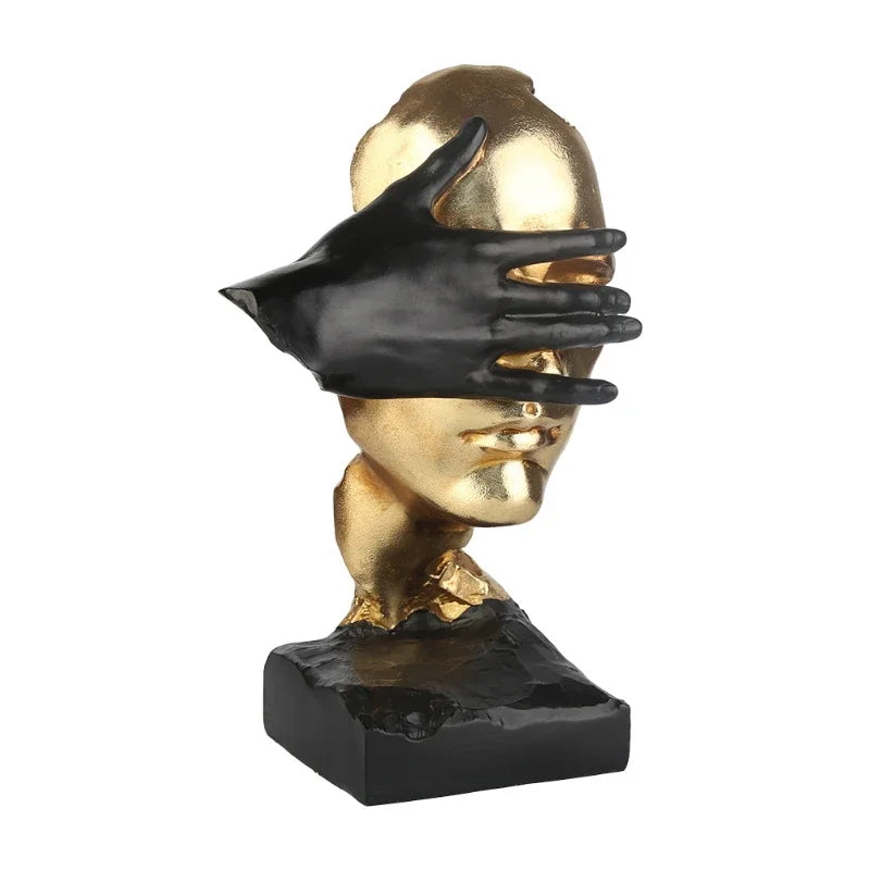 Abstract Gold and Black Face Sculpture