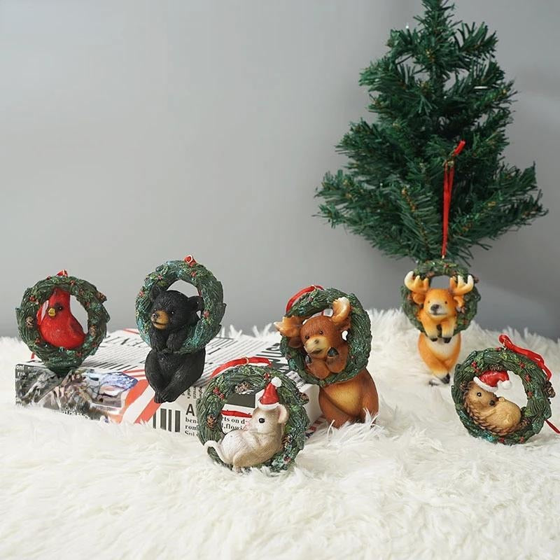 Cute Christmas Animals Wrapped In Wreath