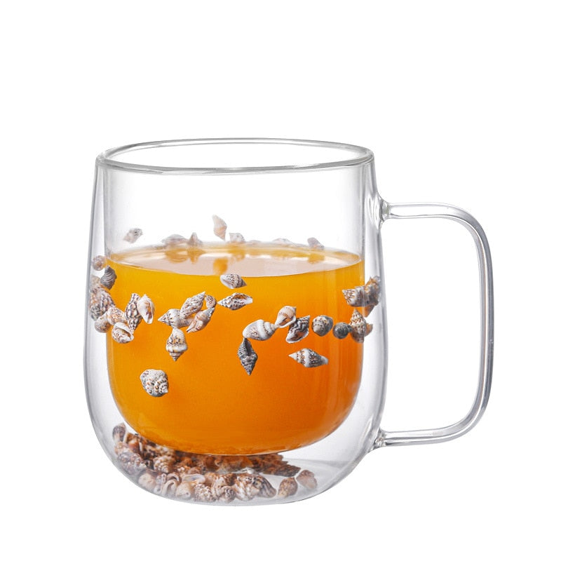 Double Wall Dry Flowers Glass Mug