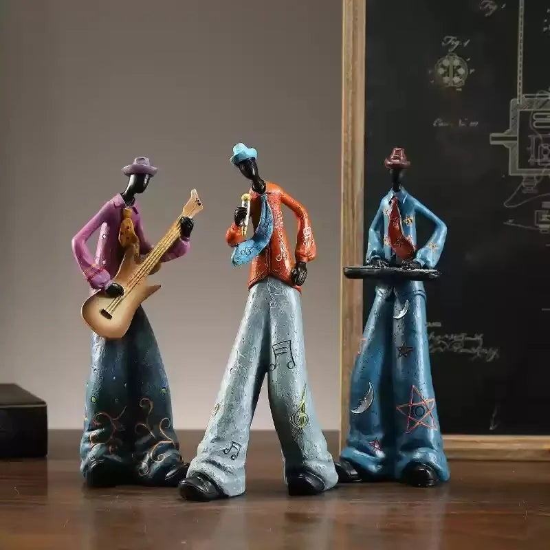 Retro Bookshelf Band Figurines - Cute Cartoon Home Decor Gifts artistic home accessories Figurine guitarist figurine Home decor music lover gift Sculpture