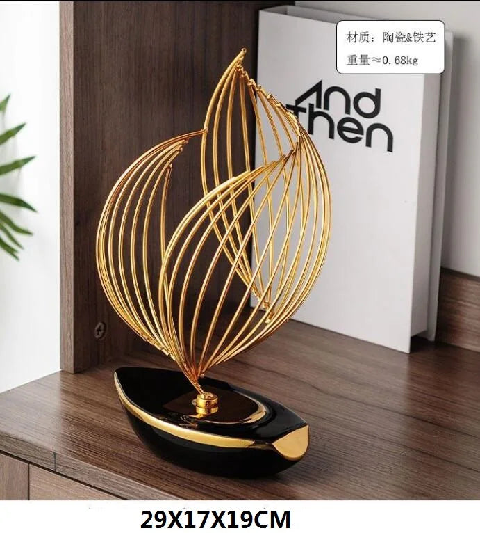 Elegant Gold Wire Abstract Sculpture