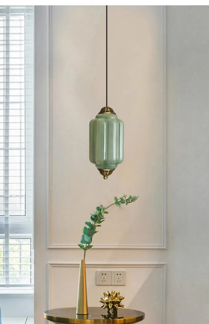 Suspension vintage en verre strié