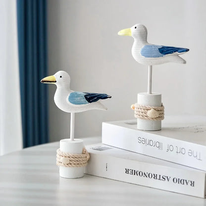 Hand-Carved Wooden Seagull Figurine
