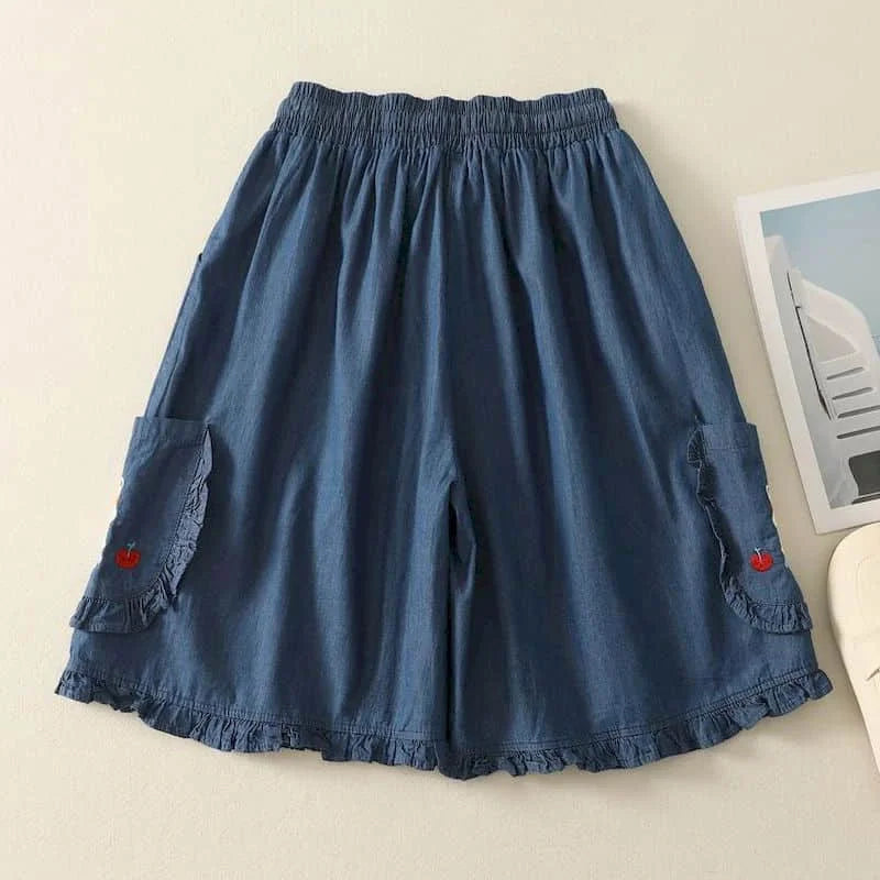 Denimelle Ruffle Waist Shorts