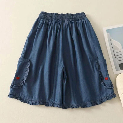Denimelle Ruffle Waist Shorts
