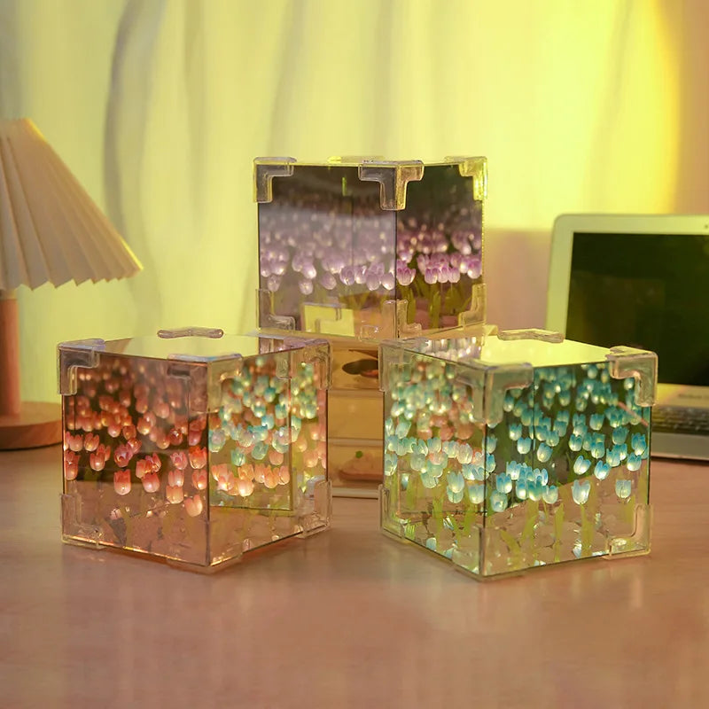 Lampada cubo di mare con fiori di tulipano fai da te