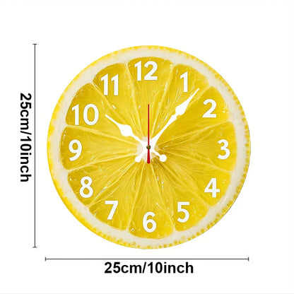 Silent Lemon-Themed Wooden Wall Clock