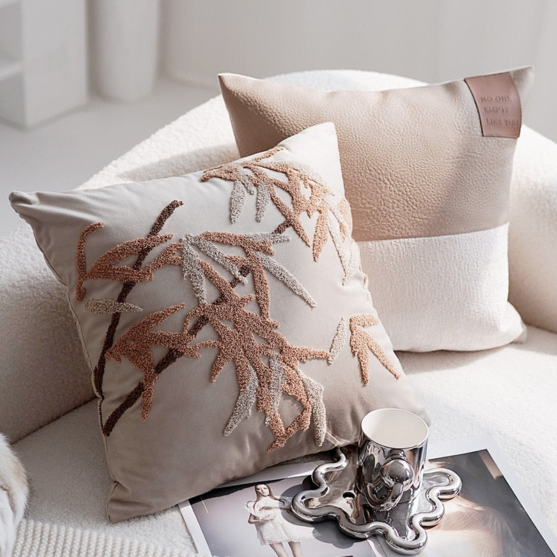 Embroidered Orchid Pillow Cover