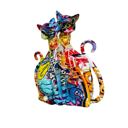 Abstract Graffiti Cat Couple Figurine