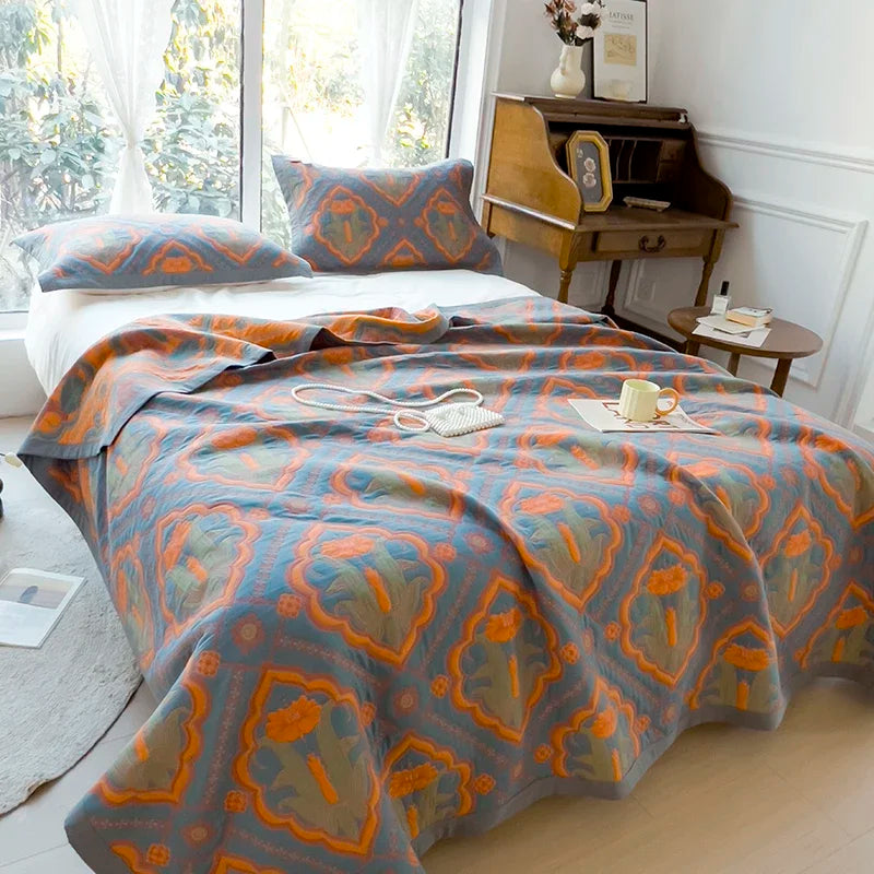 Vintage Geometric Floral Bedspread