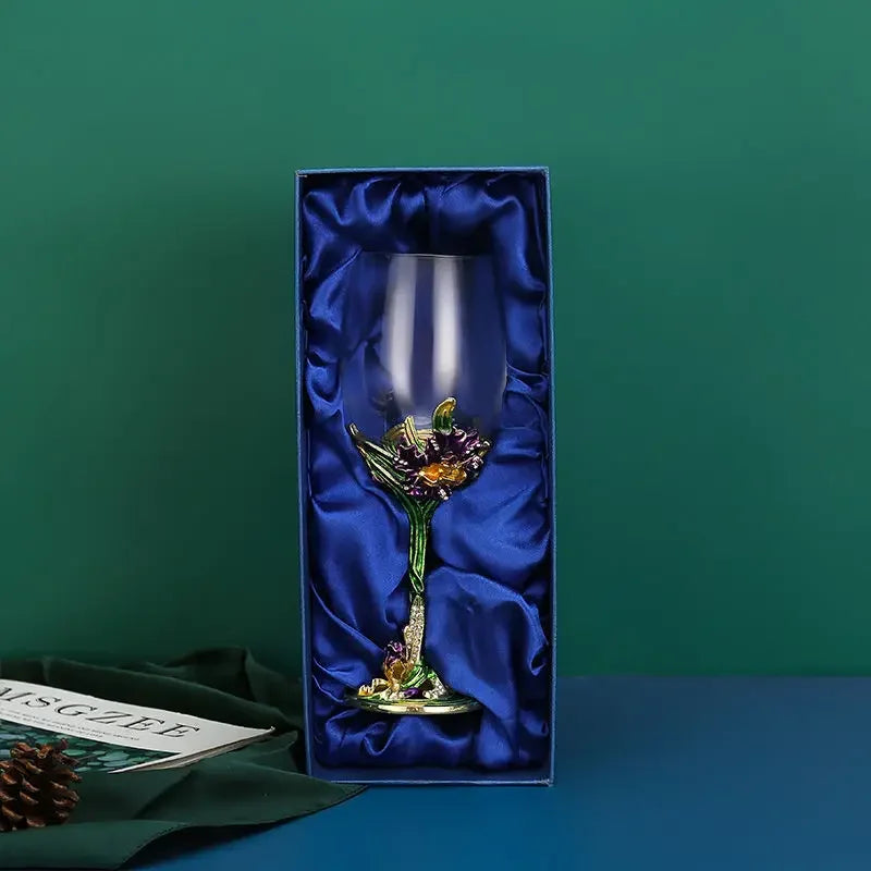 Elegant Enamel Iris Glass Goblet