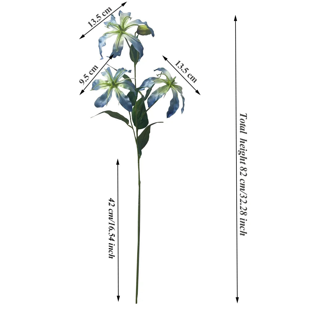 Rama de lirio llameante artificial de 3 cabezas