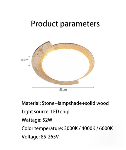 Deckenlampe aus cremefarbenem Holz und Stein