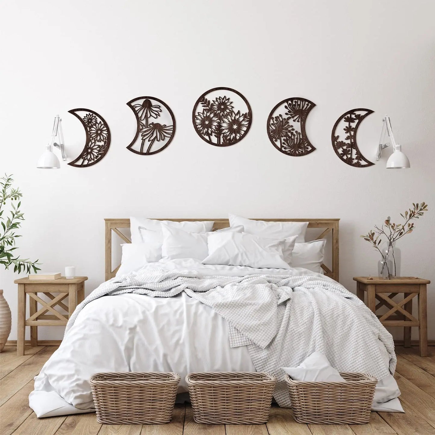 LunarLeaf Harmony – Wooden Moon Phase Wall Hanging