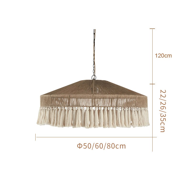 Luz pendente com borla de corda de cânhamo boêmia