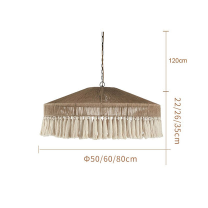 Luz pendente com borla de corda de cânhamo boêmia