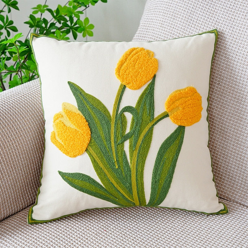 Embordered Tulips Pillow Cover