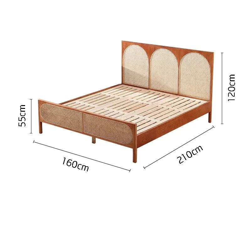 Scandinavian Natural Wicker Panel Bed with Headboard