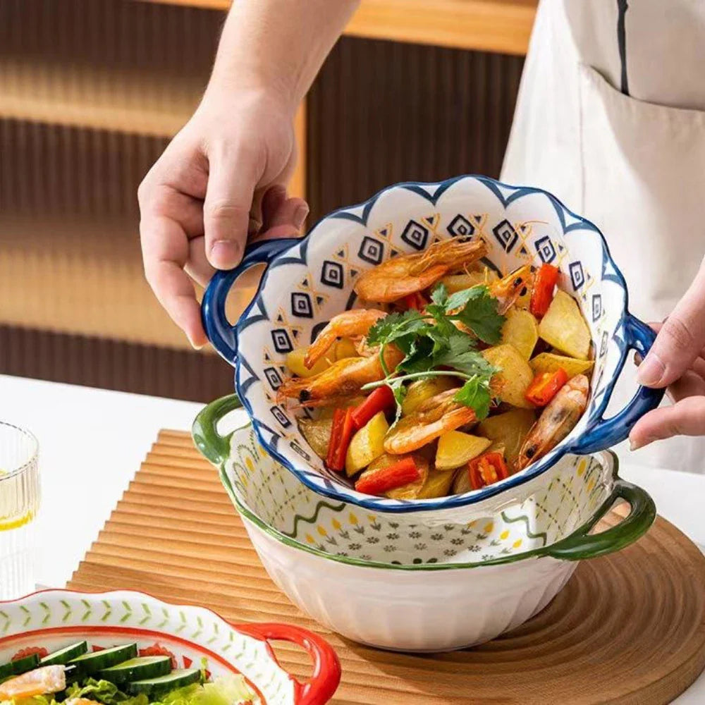 Scallop Edge Ceramic Handle Bowls