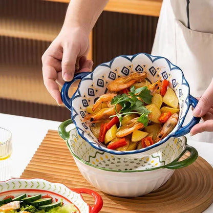 Scallop Edge Ceramic Handle Bowls