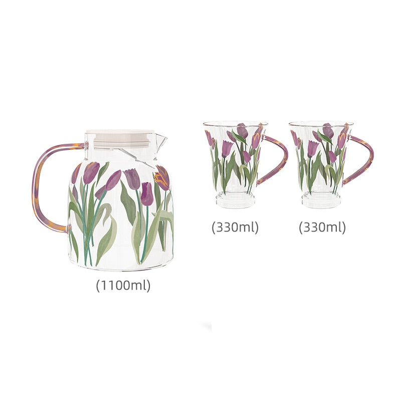 Purple Tulips And Orange Roses Teapot Set