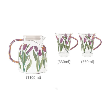 Purple Tulips And Orange Roses Teapot Set