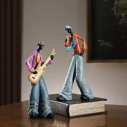 Retro Bookshelf Band Figurines - Cute Cartoon Home Decor Gifts artistic home accessories Figurine guitarist figurine Home decor music lover gift Sculpture