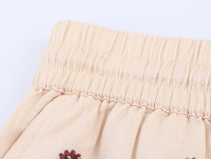 FloréaEase Drawstring Embroidery Shorts