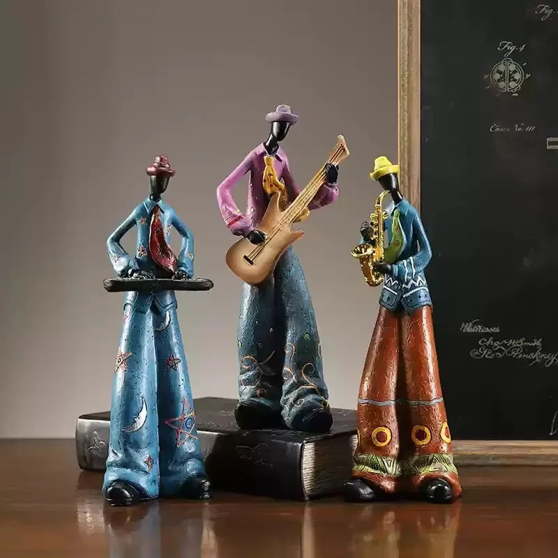 Retro Bookshelf Band Figurines - Cute Cartoon Home Decor Gifts artistic home accessories Figurine guitarist figurine Home decor music lover gift Sculpture