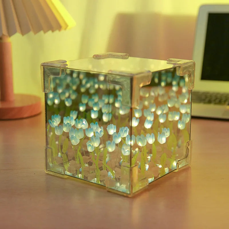 Lampada cubo di mare con fiori di tulipano fai da te