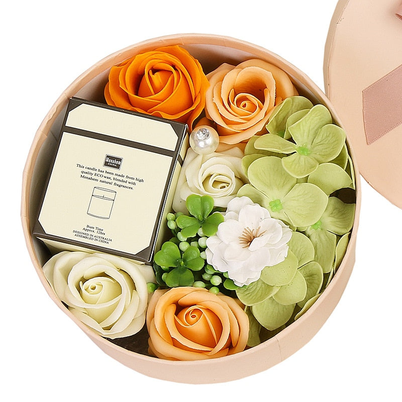 Coffret cadeau de bougie parfumée à la rose artificielle