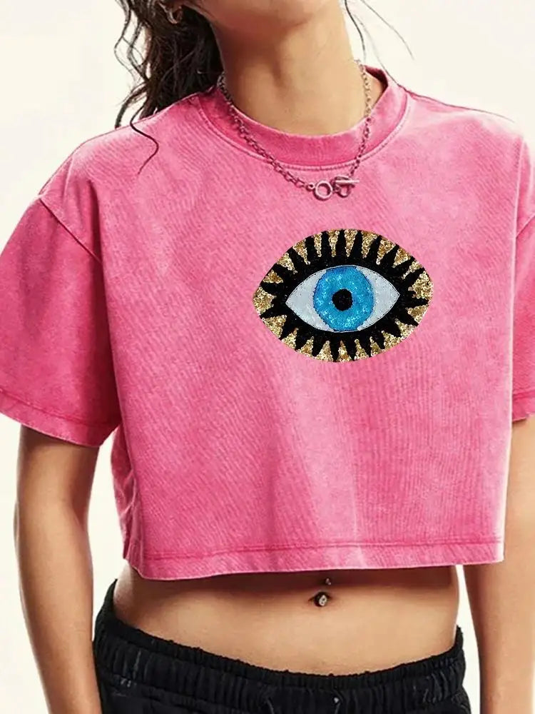 T-shirt court bleu mauvais œil