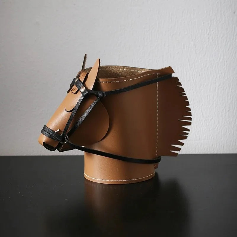 Leather Horse-Head Storage Box – Luxury Decorative Desk Organizer Bedroom Living Room Make Up Organizer Organizer Storage