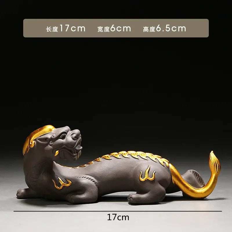 Black Ceramic Kung Fu Tea Set with Travel Case & Dragon Tea Pet