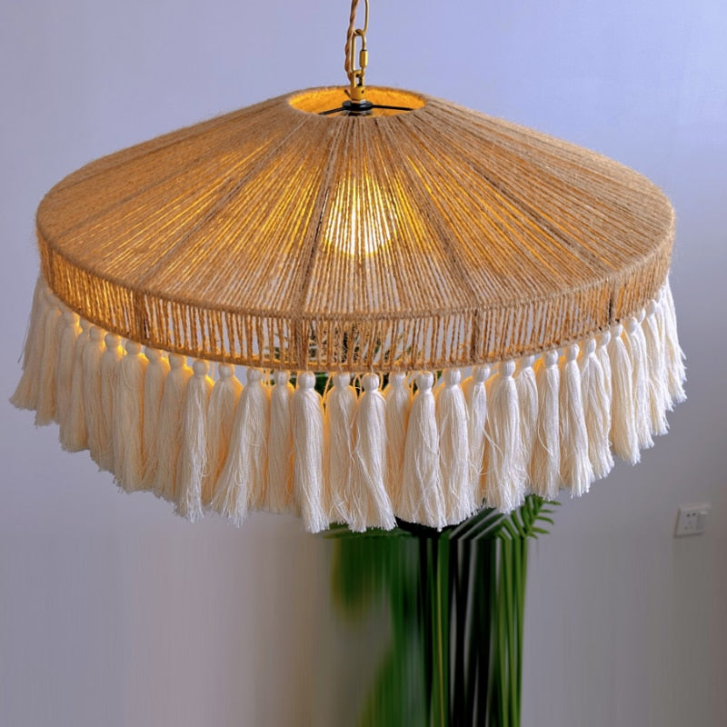 Bohemian Hemp Rope Tasseled Pendant Light