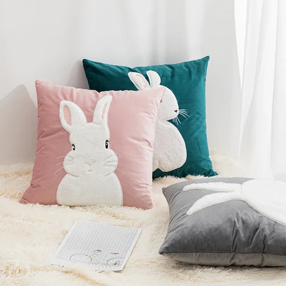 Cartoon Rabbit Floral Cushion Cover