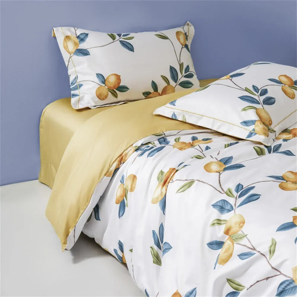 Ensemble de housse de couette en coton égyptien branches de citron