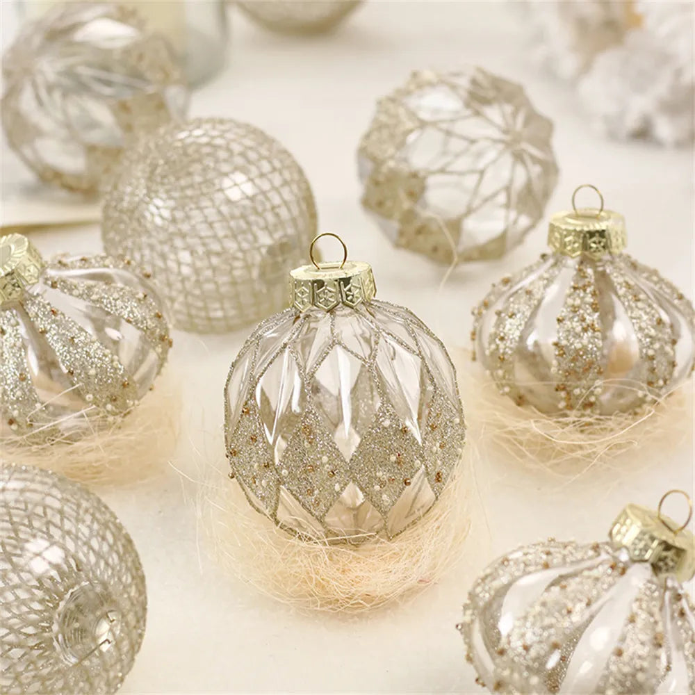 9 piezas de decoración de árbol de bolas de Navidad de red transparente