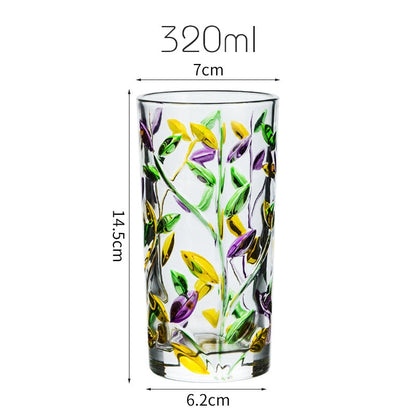 Hand Painted Leaf Glass Cup