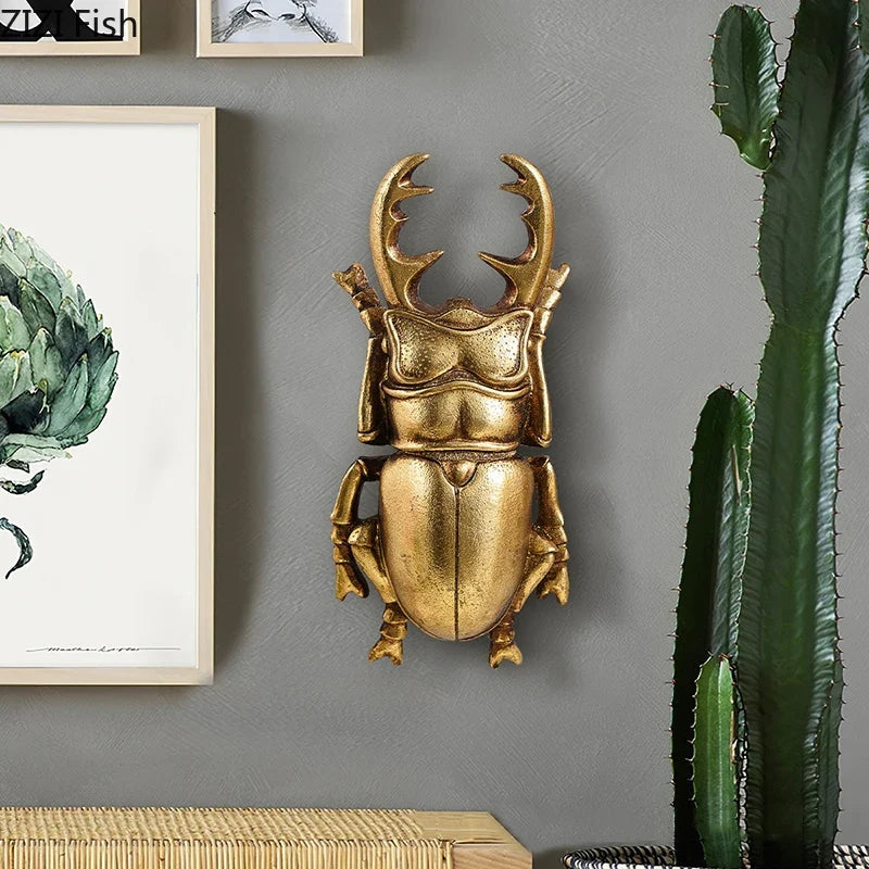 Golden Beetle Wall Ornaments with Antler-Inspired Detail