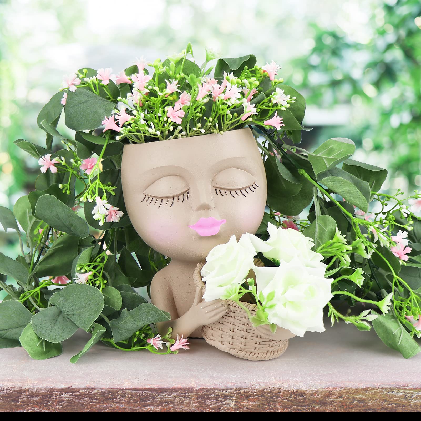 Cute Little Girl With Her Basket Flower Planter