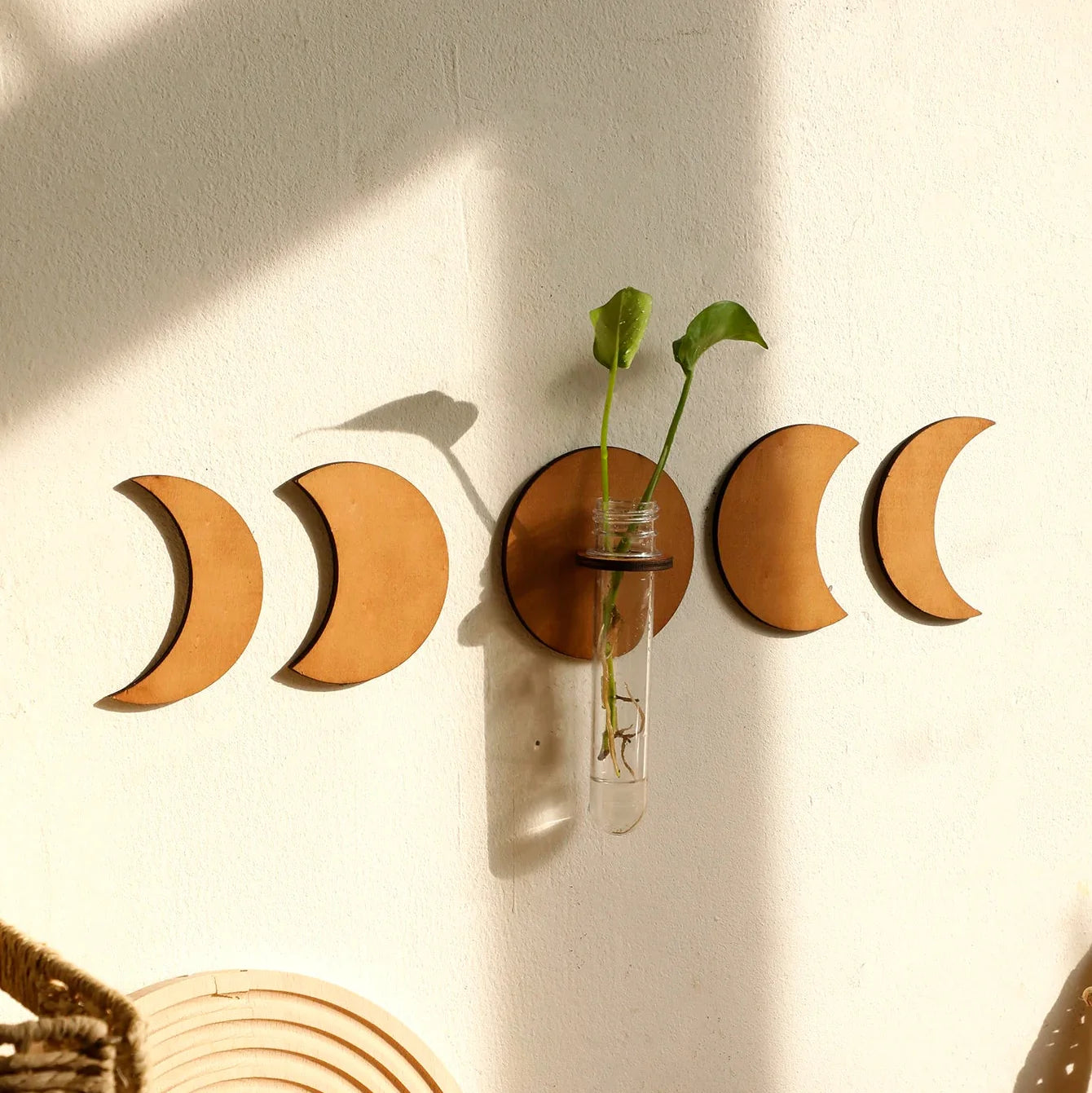 Suspension murale phases de la lune avec vase en verre