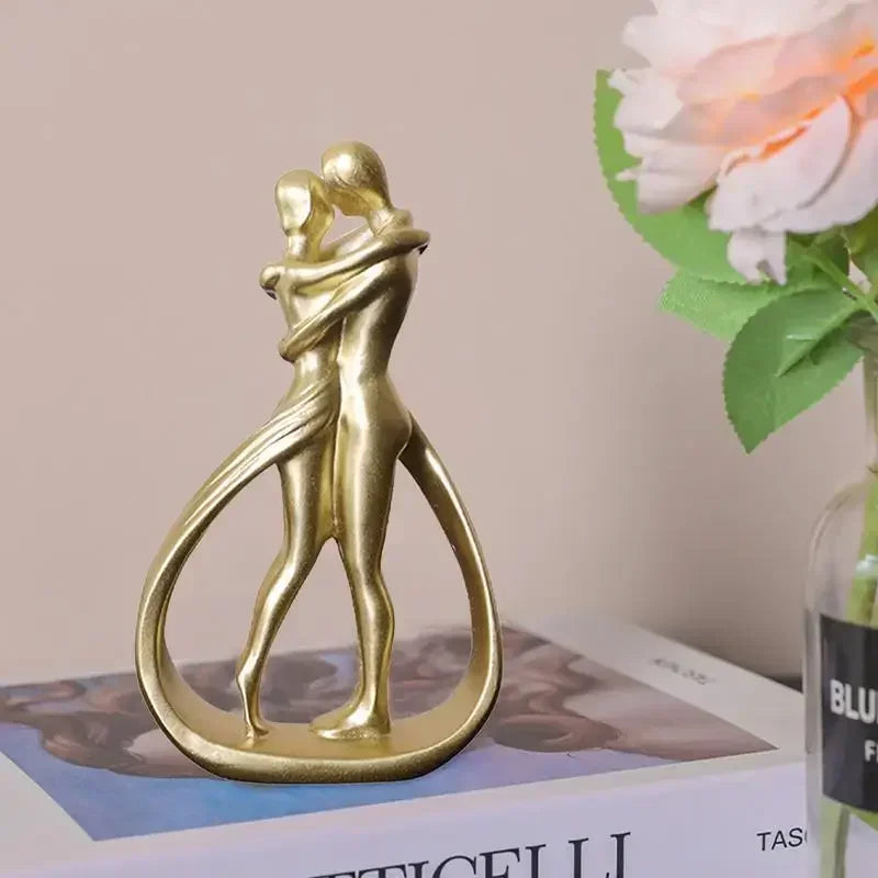Golden Couple Embrace Statue
